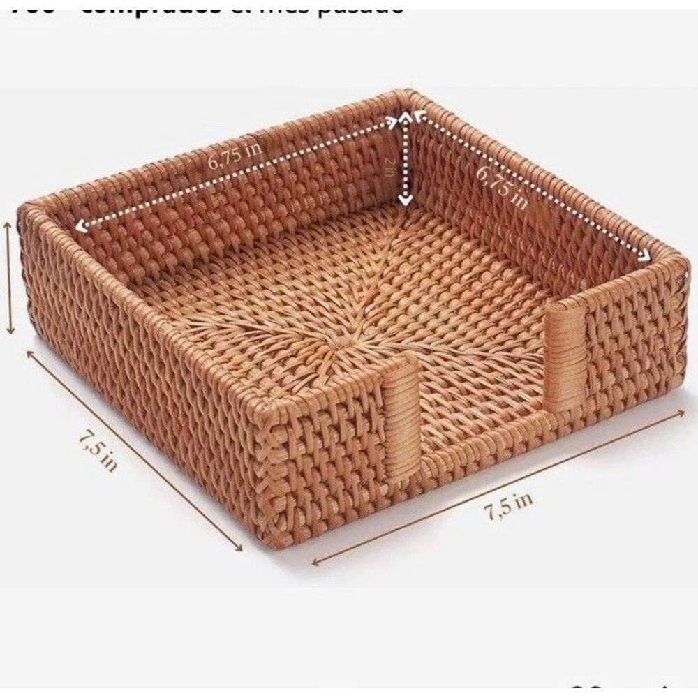 YANGQIHOME Square Rattan Napkin Holder Basket Natural Free Standing 7.5x7.5x2.5"
